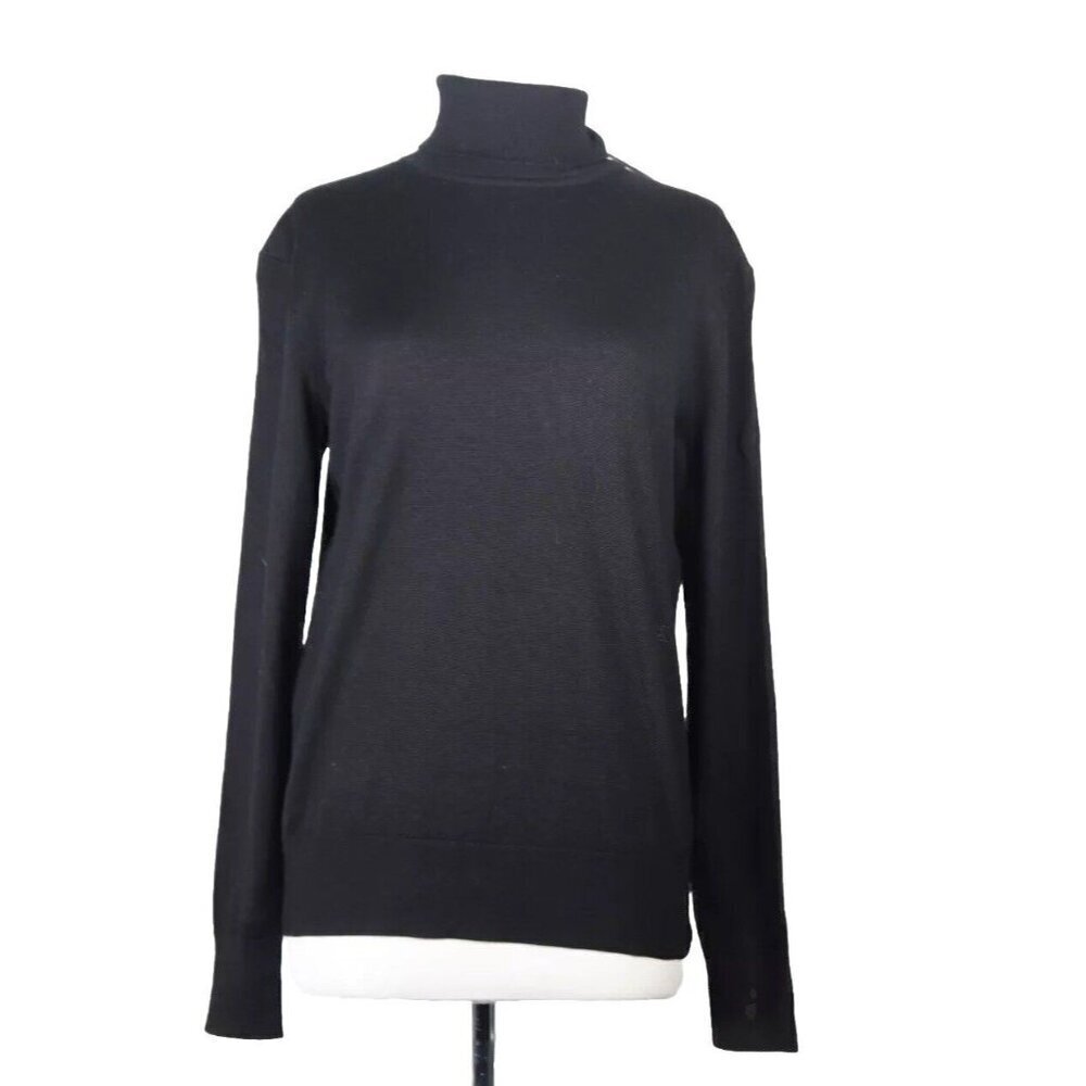 Calvin Klein Women Small Black Turtleneck Sweater Long Sleeve Wool Knit Top NWT
